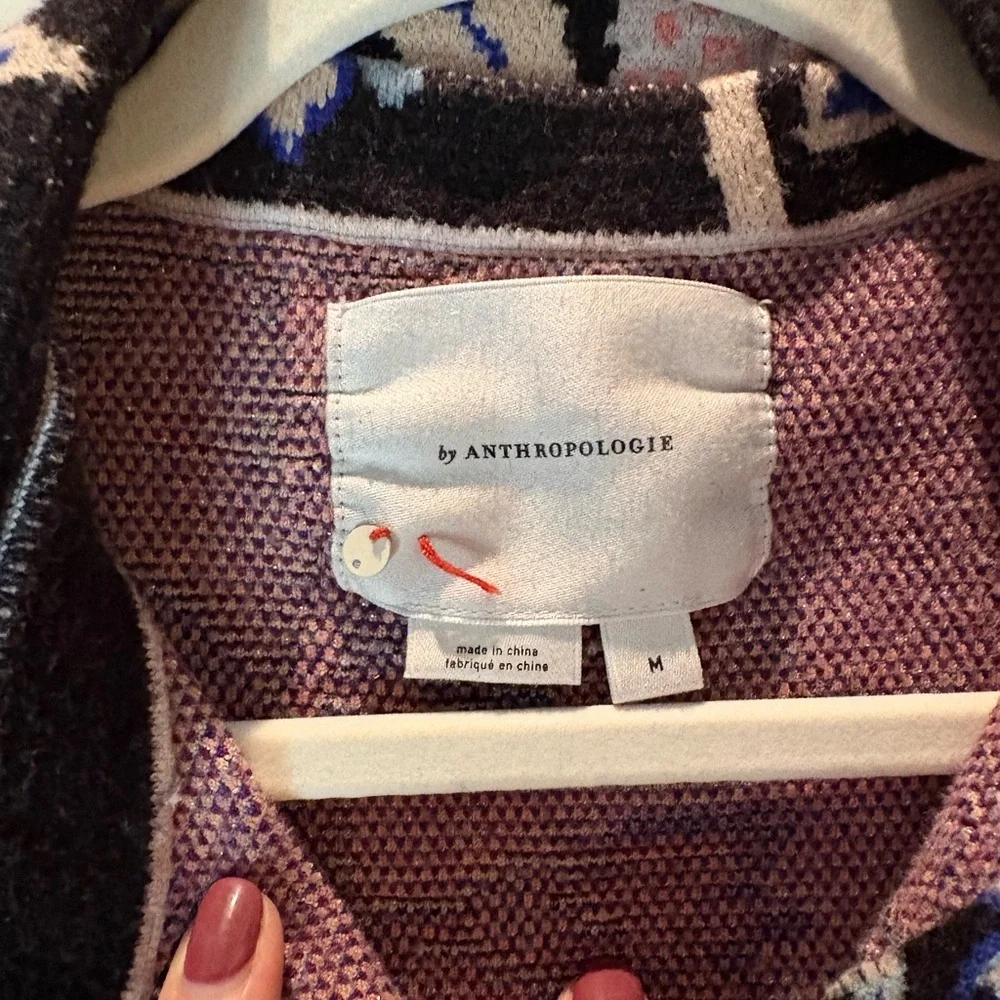 183 Anthropologie Icon Sweater Coat Jacket Deer Flamingo Animals Black size M - Picture 11 of 12